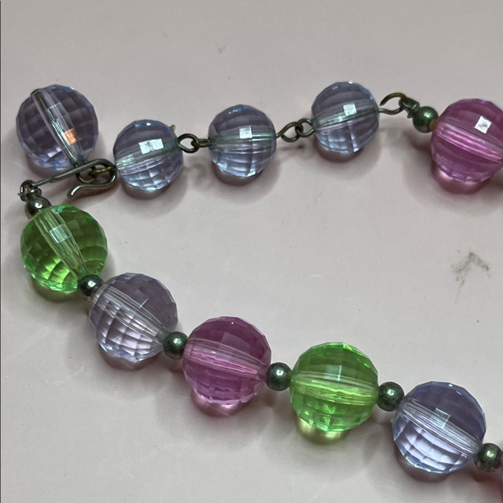 Coro Signed Mermaid-Core Vintage Mega Briolette Bead Pink Blue Green Necklace - Picture 7 of 7